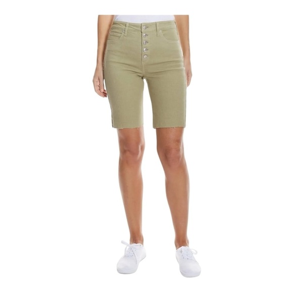 Oat New York High-Rise Denim Bermuda Shorts in Sage Green NWT - Picture 1 of 5